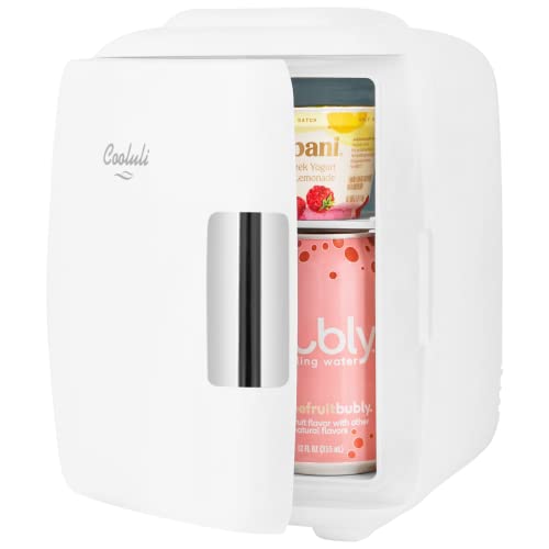 Cooluli Mini Fridge for Bedroom - Car, Office Desk & Dorm Room - Portable 4L/6 Can Electric Plug In Cooler & Warmer for Food, Drinks, Skincare Beauty & Makeup - 12v AC/DC & Exclusive USB Option, White