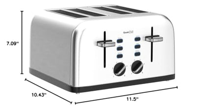 Toaster 4 Slice, Geek Chef Stainless Steel Extra-Wide Slot Toaster with Dual Control Panels of Bagel/Defrost/Cancel Function, 6 Toasting Bread Shade Settings, Removable Crumb Trays, Auto Pop-Up