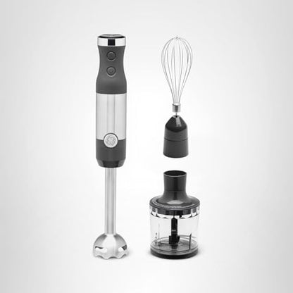 GE Immersion Blender | Handheld Blender for Shakes, Smoothies, Baby Food & More | Includes Whisk & Blending Jar | 2-Speed | Interchangeable Attachment for Easy Clean | 500 Watts | Stainless Steel