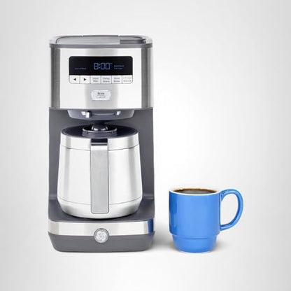 GE Drip Coffee Maker With Timer | 10-Cup Thermal Carafe Coffee Pot Keeps Coffee Warm for 2 Hours | Adjustable Brew Strength | Wide Shower Head for Maximum Flavor | Kitchen Essentials | Stainless Steel