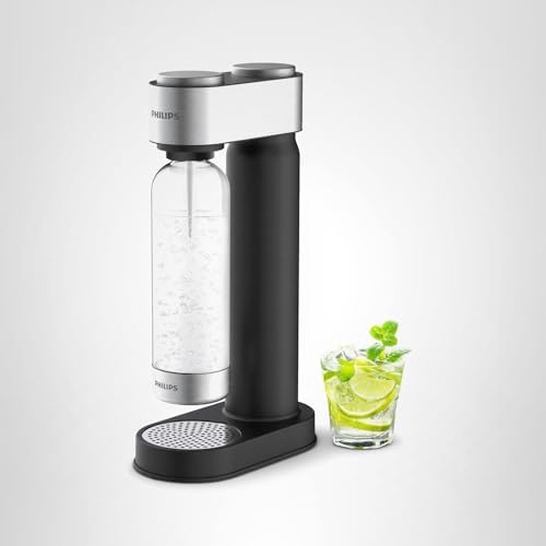 Philips Soda Streaming Machine, Stainless Sparkling Water Maker Easy Install with Quick Twist 1L PET Carbonating Bottle, Soda Maker Compatible with 60L CO2 Carbonator (NOT Included), ADD4902BKOQ/37