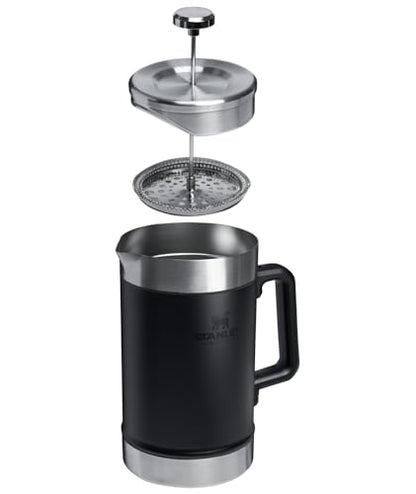 STANLEY Classic Stay-Hot French Press Coffee Maker 48 oz | 5 Minute Brew, 4 Hours Hot | Mesh Filter for Coffee Grounds | Insulated Stainless Steel French Press | BPA-Free | Black 2.0