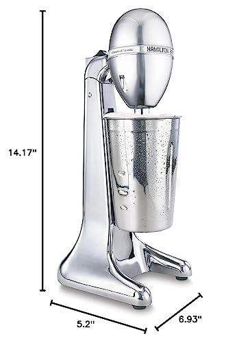 Hamilton Beach DrinkMaster Electric Drink Mixer, Retro Milkshake Maker & Milk Frother, 2 Speeds, Extra-Large 28 oz. Stainless Steel Cup, Classic Chrome