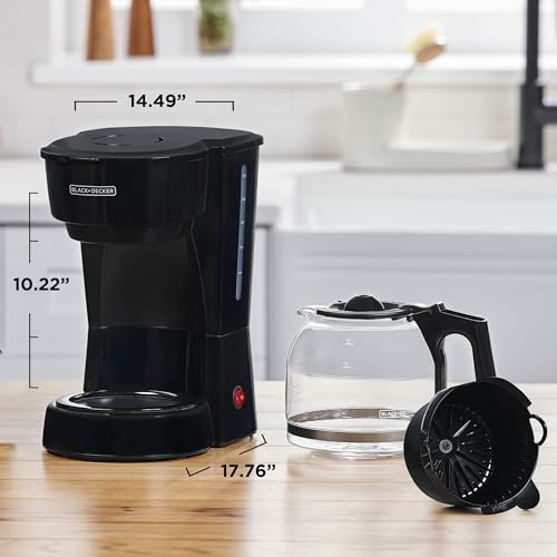 BLACK+DECKER 12-Cup Coffee Maker with Easy On/Off Switch, Easy Pour, Non-Drip Carafe with Removable Filter Basket, Black