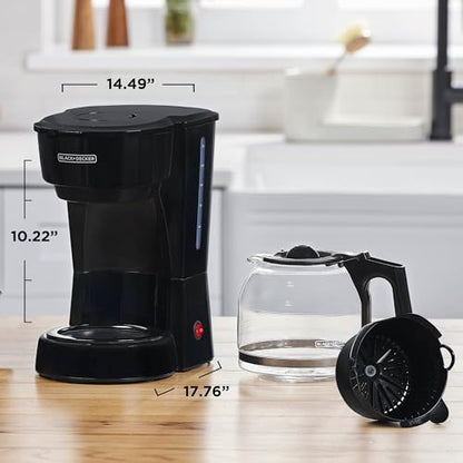 BLACK+DECKER 12-Cup Coffee Maker with Easy On/Off Switch, Easy Pour, Non-Drip Carafe with Removable Filter Basket, Black