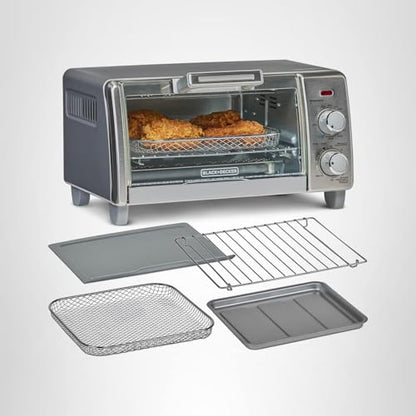 BLACK+DECKER Crisp 'N Bake Air Fry Countertop Convection Toaster Oven, Medium Capacity, 4-Slice, 5-in-1, Fits 9” Pizza, 30-Min Timer, Bake, Broil, Air Fry, Toast, Keep Warm, Stainless Steel