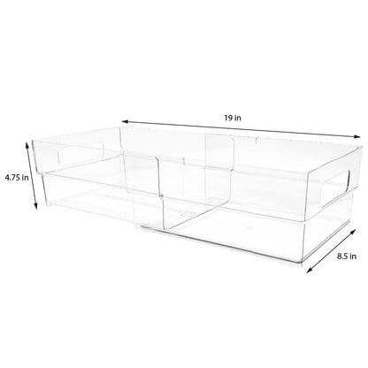 Isaac Jacobs 2-Pack Clear Expandable Storage Bins - Medium, 11"-19" L x 8.5" W x 4.8" H, Plastic Organizer with Cut-Out Handles, Adjustable Length from 11-19" for Home, Kitchen & Office