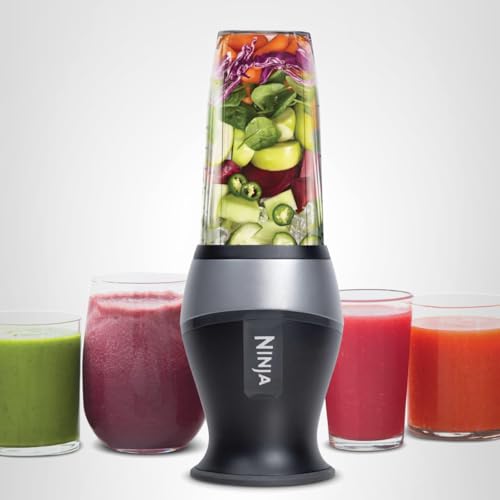 Ninja Fit Compact Personal Blender, Portable Blender for-Smoothies, Shakes, Food Prep, and Frozen Blending, 700-Watt Base, (2) 16-oz. Cups and Spout Lids, Black QB3001SS