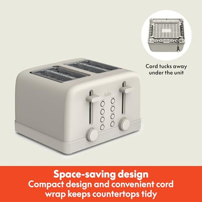 bella 4 Slice Toaster, 6 Setting Shade Control with Reheat & Cancel Buttons, Removable Crumb Tray, Anti Jam & Auto Shutoff, 900 Watt, Oatmilk