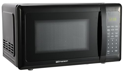 Emerson MW7302B Compact Countertop Microwave Oven with Touch Control, LED Display, 700W, 10 Power Levels, 6 Auto Menus, Glass Turntable and Child Safe Lock, 0.7 Cu., Ft. Black