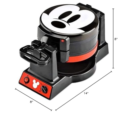 Disney Mickey Mouse MIC-62 Double Flip Waffle Maker by Select Brands - Nonstick Mini Waffle Iron with Rotating Design - Makes 6 Mickey Waffles - Variable Shade Control