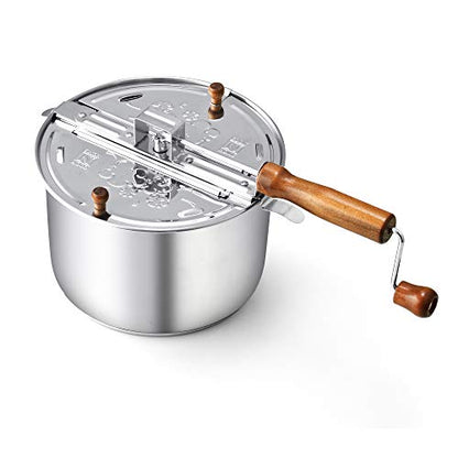 Cook N Home Stovetop Popcorn Popper with Crank, 6 Quart Stainless Steel Popcorn Pot, Silver