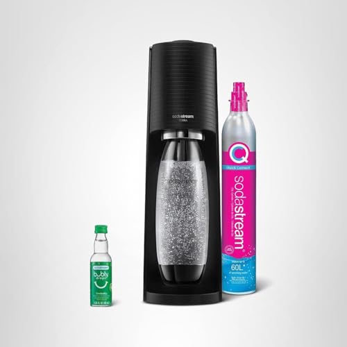 SodaStream - Terra Soda Streaming Machine - STARTER KIT - Sparkling Water Maker with CO2 & Bubly Drop - Eco-Friendly, No Batteries Needed - Black