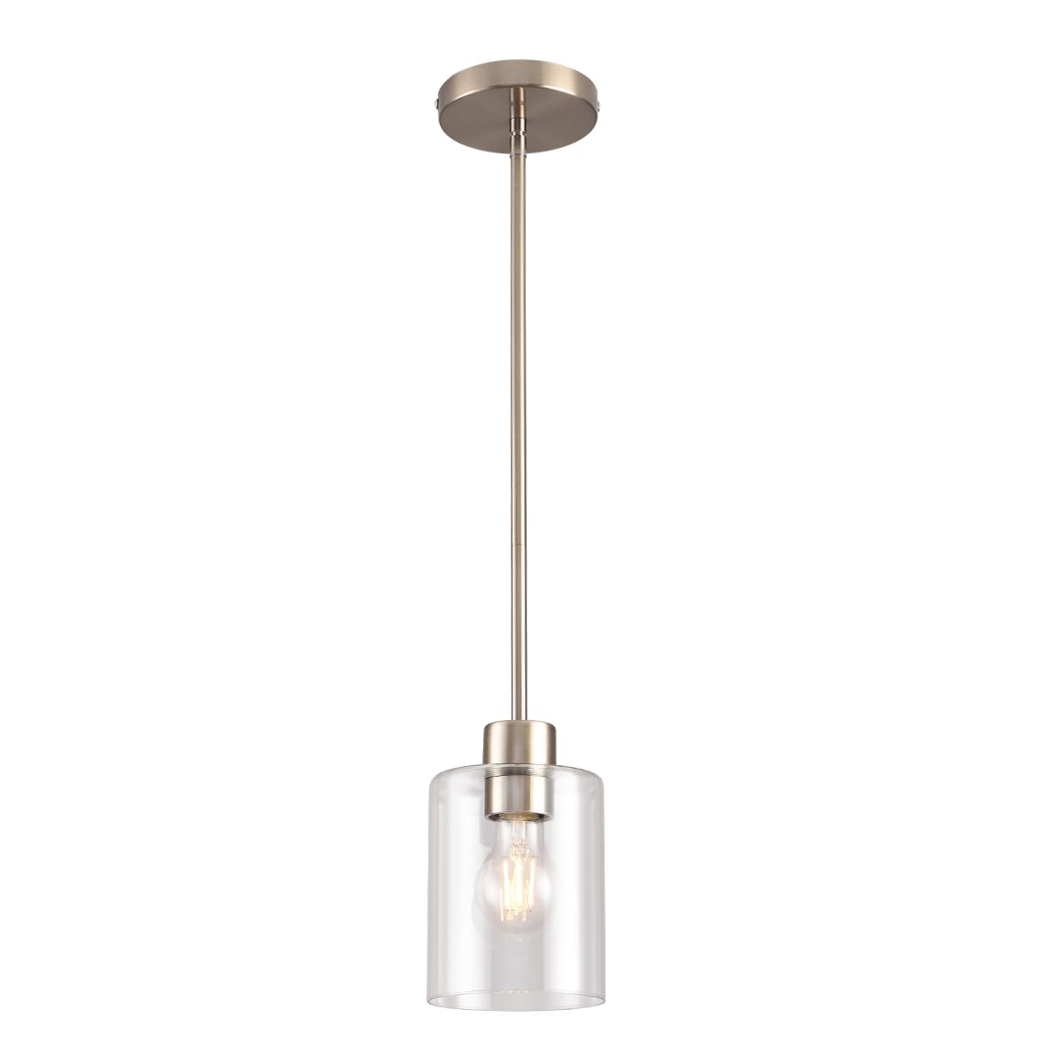 Brushed Nickel Pendant Lights,Modern Farmhouse Pendant Light,Light Fixture Kitchen Pendant Mini Hanging Light for Sink Island,Adjustable Height,Home Décor Lighting(Brushed Nickel 1 pack Stem Rod)