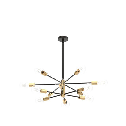 RUIYEY Modern Chandelier Ceiling Light Fixture - Sputnik Chandeliers Gold and Black Farmhouse 12-Light Height Adjustable for Dining Room, Living Room, Kitchen Island