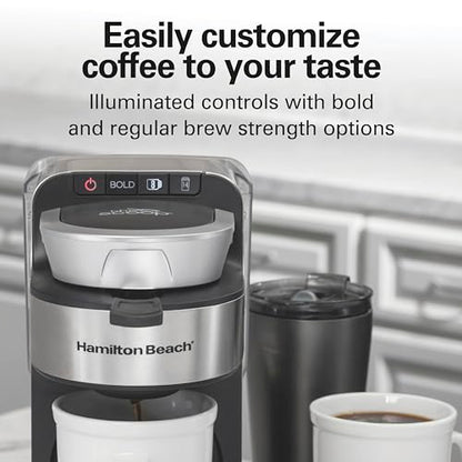 Hamilton Beach The Scoop Single Serve Coffee Maker & Fast Grounds Brewer for 8-14oz. Cups, Brews in Minutes, 40oz. Removable Reservoir, Stainless Steel (49987),Silver