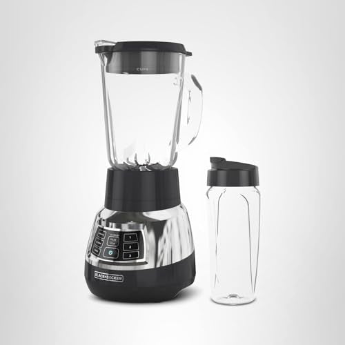 Black+Decker Quiet Blender with 6-Cup Cyclone Glass Jar, 3 Speeds + 3 Functions & Serrated Blade Technology for Faster Blending, Pulse Button and 24-oz Personal Jar, 900W