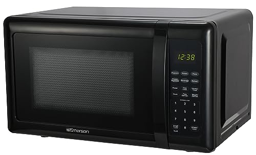 Emerson MW7302B Compact Countertop Microwave Oven with Touch Control, LED Display, 700W, 10 Power Levels, 6 Auto Menus, Glass Turntable and Child Safe Lock, 0.7 Cu., Ft. Black