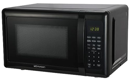 Emerson MW7302B Compact Countertop Microwave Oven with Touch Control, LED Display, 700W, 10 Power Levels, 6 Auto Menus, Glass Turntable and Child Safe Lock, 0.7 Cu., Ft. Black