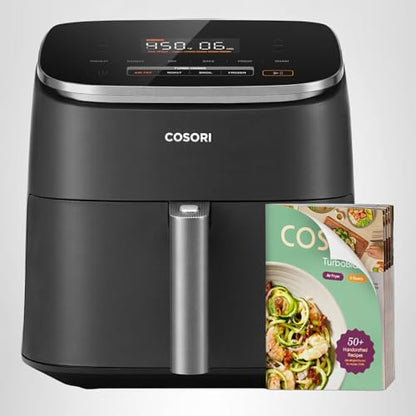 Cosori 9-in-1 TurboBlaze Air Fryer 6 Qt, Premium Ceramic Coating, 90°–450°F, Precise Heating for Even Results, Air Fry, Roast, Bake, Broil, Dry, Frozen, Proof, Reheat, Keep Warm, 120V, Dark Gray