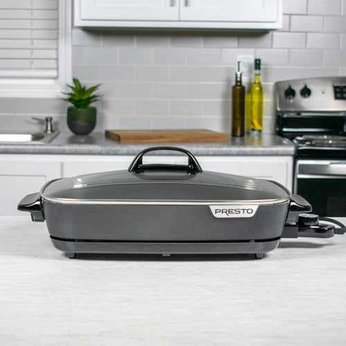 Presto 06858 16-Inch Slimline Electric Skillet with Glass Cover - Nonstick, Adjustable Temperature, Black