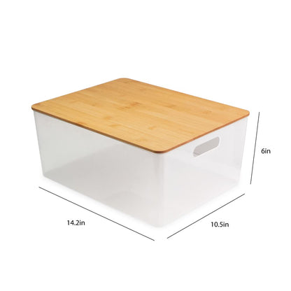 Isaac Jacobs 2-Pack XL Clear Storage Bin Set w/Cut-Out Handles and Bamboo Lid, Plastic Organizers for Home, Pantry, Kitchen, Closet, Office, Home Décor, BPA Free, Food Safe (Extra-Large, Clear)