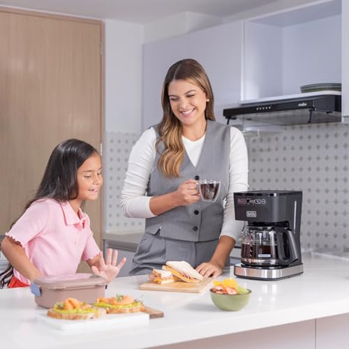 BLACK+DECKER CAFÉCRAFT 12-Cup Programmable Coffee Maker, Stainless Steel Drip Coffeemaker with Vortex Showerhead, Strength Selector, Sneak-A-Cup, Keep Warm