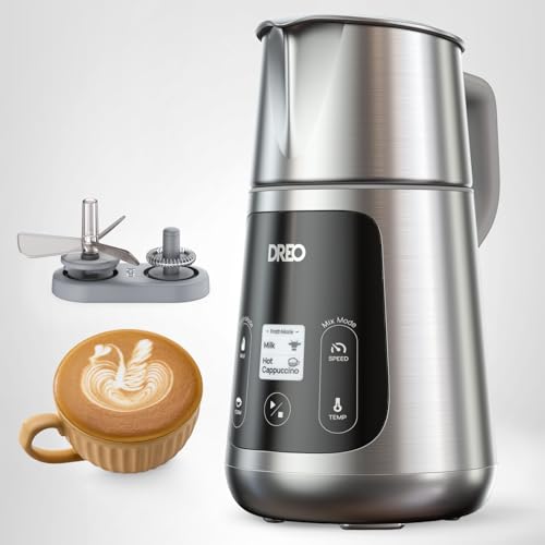 DREO Milk Frother, All-in-1 Electric Foam Maker for Coffee, 15oz/450ml Automatic Foam Frother for Latte Art-level Microfoam, 30+ Drinks, Easy to Clean, Dishwasher Safe, LED display