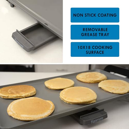 Kenmore Electric Griddle NonStick 1500W Adjustable Temperature 10"x18" Easy to Clean Large Cooking Surface Ideal for Pancakes Grilled Cheese Breakfast and Family Meals