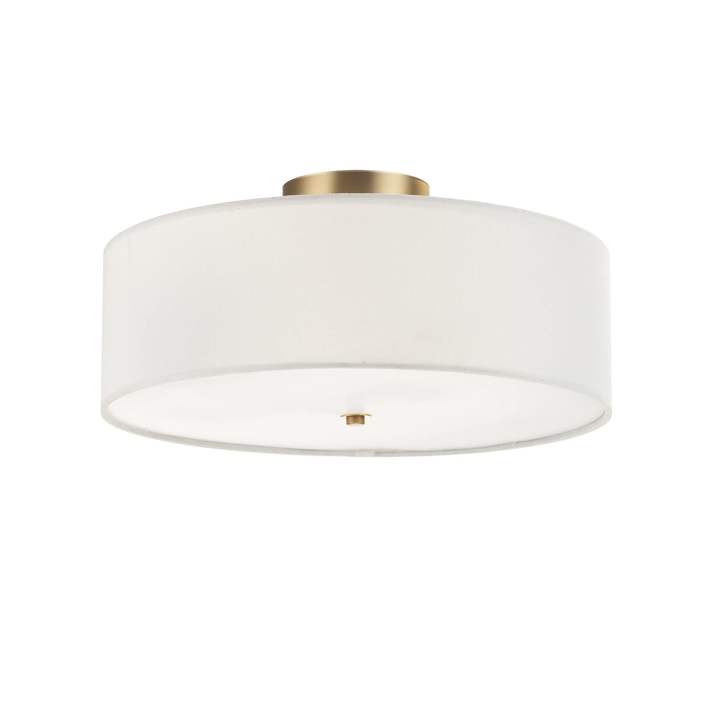 Globe Electric 2-Light Flush Mount Ceiling Light, Matte Brass Finish, White Linen Shade, E26 Base, Dimmable, Minimalist Home Lighting, 60998