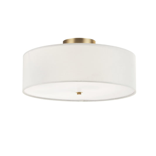 Globe Electric 2-Light Flush Mount Ceiling Light, Matte Brass Finish, White Linen Shade, E26 Base, Dimmable, Minimalist Home Lighting, 60998