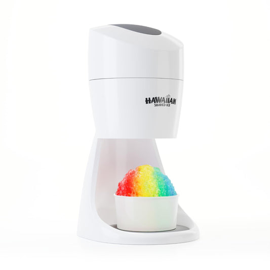 Hawaiian Shaved Ice S900A Snow Cone and Shaved Ice Machine with 2 Reusable Plastic Ice Mold Cups, Non-slip Mat, Instruction Manual, 1-year Manufacturer’s Warranty, 120V, White