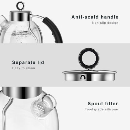 ASCOT Electric Kettle, Glass Electric Tea Kettle Gifts for Men/Women/Family 1.6L 1500W Borosilicate Glass Tea Heater, with Auto Shut-Off and Boil-Dry Protection (Silver)