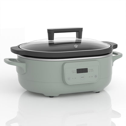 6 Quart Programmable Slow Cooker Removable Healthy Nonstick Pot - Small Kitchen Appliance for Family Dinners - Serves 6+ People - Heat Settings: Keep Warm Olive