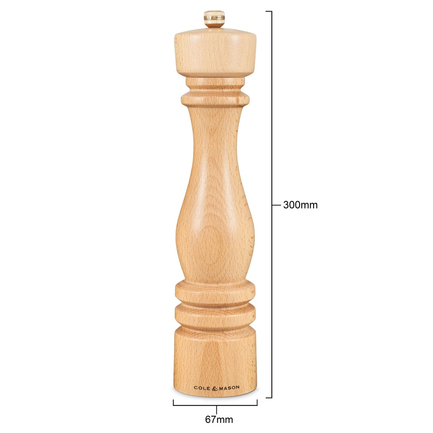 Cole & Mason London Refillable Spice Mill - Kitchen & Home Accessory - Table Black Pepper Grinder - Pepper Mill with Carbon Steel Mechanism - 11", Natural Beech