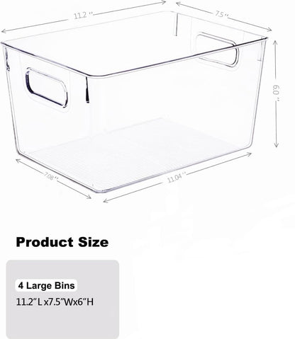SKTKSE Clear Plastic Storage Bins 8 Pack - Pantry Organizers and Storage, Fridge Organizer for Kitchen, Cabinet, Freezer, Bathroom, Clost, Home Organization