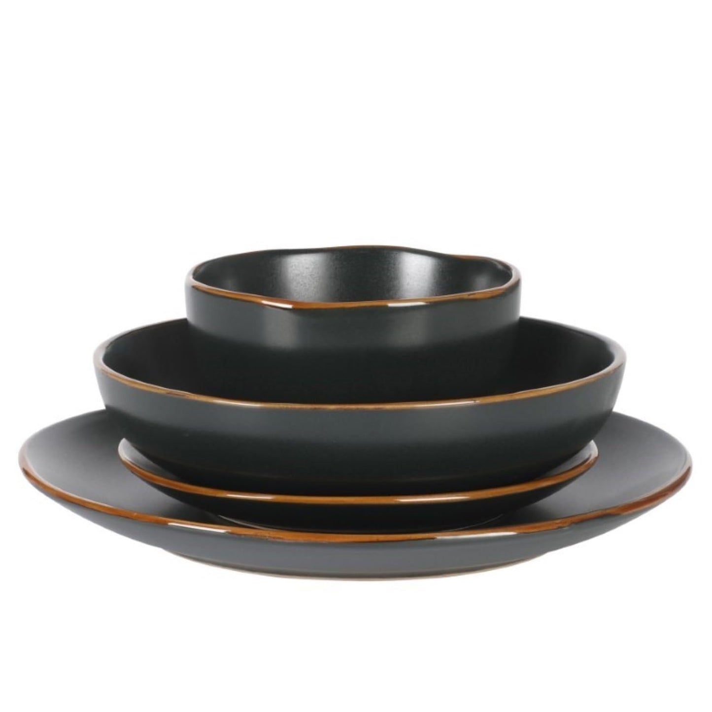 Gibson Home Hazeltine 16-Piece Black Stoneware Dinnerware Set – Plates and Bowls, Durable Ceramic Kitchen Dinner Set