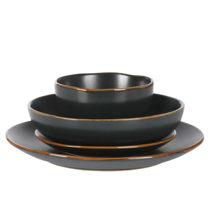 Gibson Home Hazeltine 16-Piece Black Stoneware Dinnerware Set – Plates and Bowls, Durable Ceramic Kitchen Dinner Set