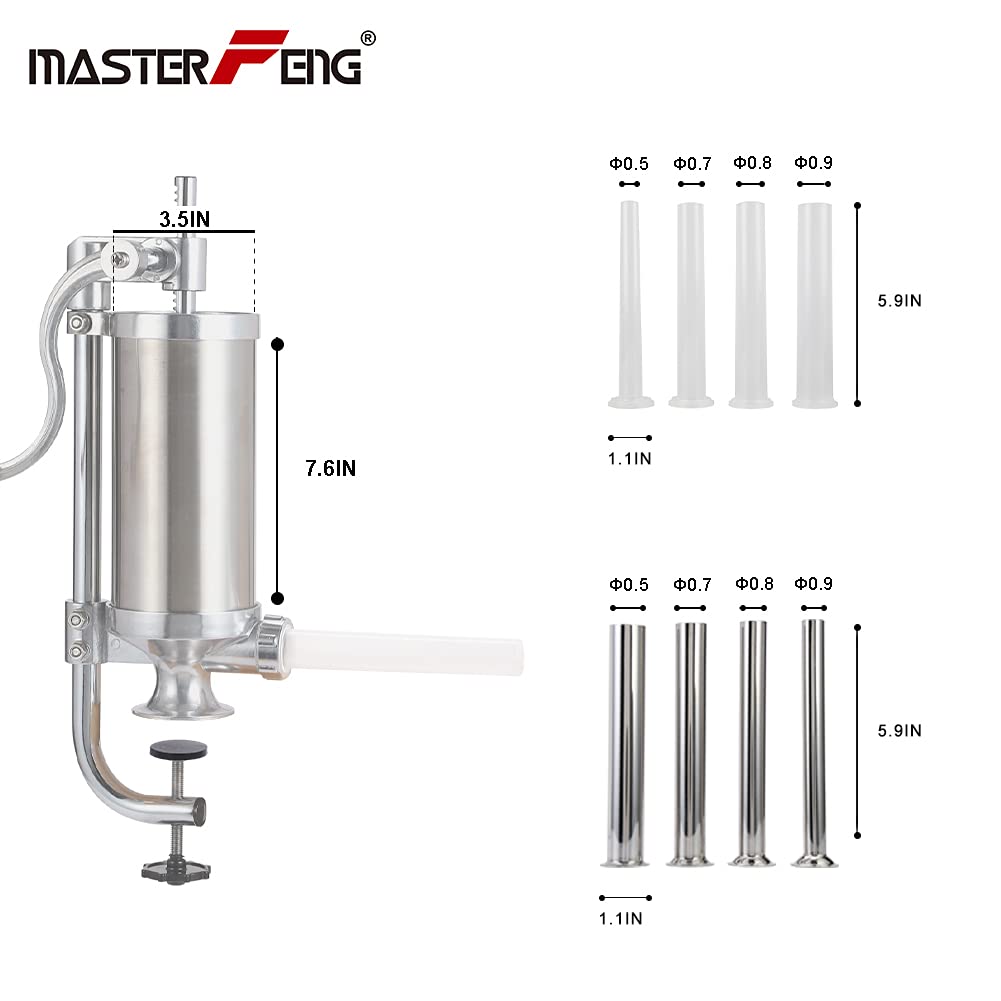 MASTER FENG Sausage Stuffer, Stainless Steel Homemade Sausage Maker Vertical Meat Filling Kitchen Machine, Packed 8 Stuffing Tubes (2.5LBS VERTICAL)