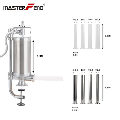 MASTER FENG Sausage Stuffer, Stainless Steel Homemade Sausage Maker Vertical Meat Filling Kitchen Machine, Packed 8 Stuffing Tubes (2.5LBS VERTICAL)