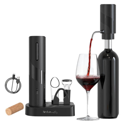 Rechargeable Electric Automatic Wine Bottle Opener Electric Aerator Foil Cutter Vacuum Stopper Pourer 7in1 Wine Accessories Set w Storage Stand Sleek Design Wine Lover Gift Home Kitchen Bar Must-Have