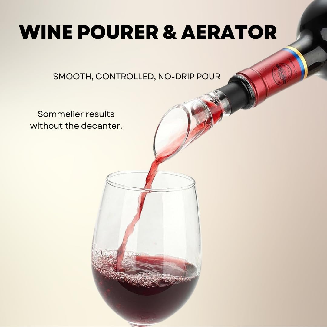 Rechargeable Electric Automatic Wine Bottle Opener Electric Aerator Foil Cutter Vacuum Stopper Pourer 7in1 Wine Accessories Set w Storage Stand Sleek Design Wine Lover Gift Home Kitchen Bar Must-Have