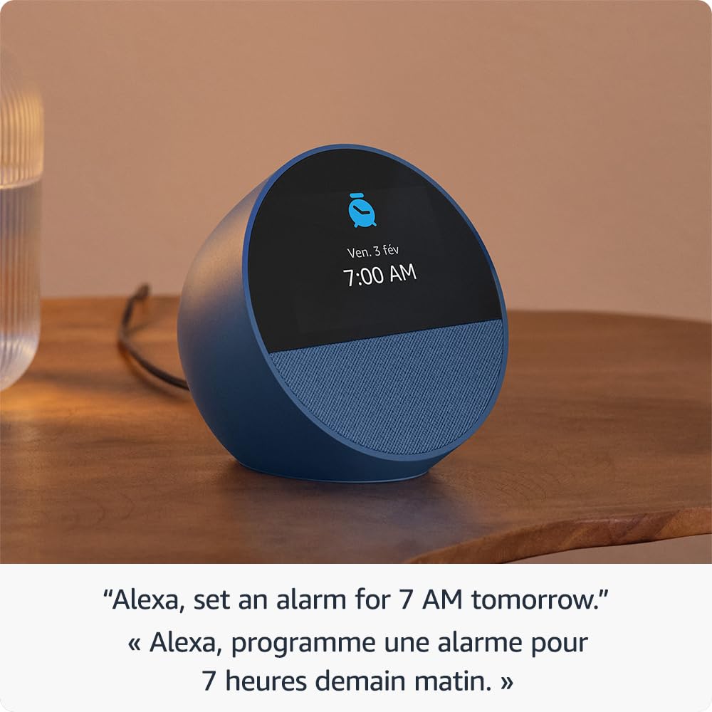 Amazon Echo Spot (newest model), Great for nightstands, offices and kitchens, Smart alarm clock with Alexa, Black