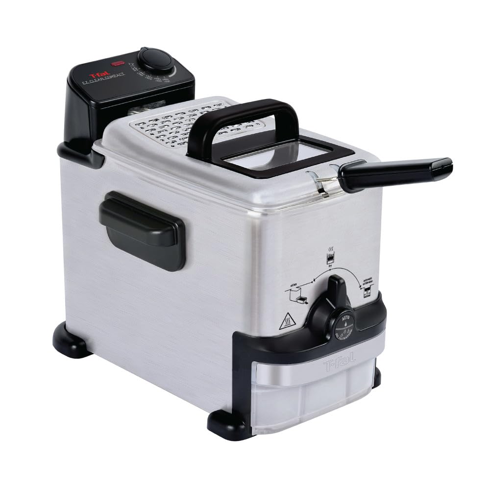 T-fal Compact EZ Clean Stainless Steel Deep Fryer with Basket for Home Use, 1.8 Liter Oil and 1.7 Pound Food Capacity, 1200 Watts, Easy Clean Temp Control, Oil Filtration, 1.8 L
