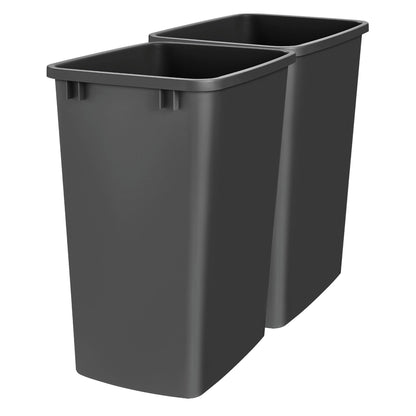 Rev-A-Shelf 2-Pack 35 Quart Polymer Replacement Trash Bin, Recycle Waste Garbage Container for Kitchen Cabinet Pullouts, Black, RV-35-18-2 - Large Plastic Bins for Home and Office