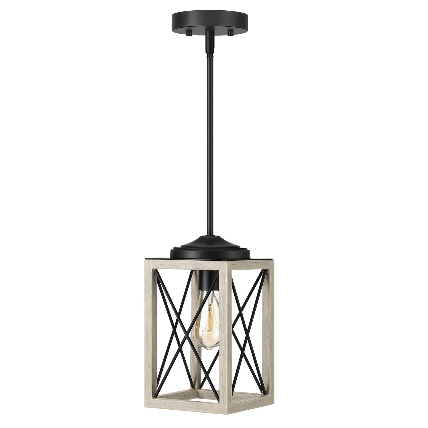 DEWENWILS Farmhouse Pendant Light, Metal Hanging Light Fixture with Wooden Grain Finish, 48" Adjustable Pipes for Flat and Slop Ceiling, Kitchen,Island, Living Room, Bedroom, E26 Base