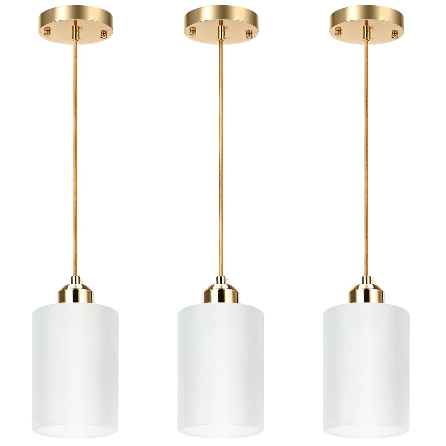 KRETAELY 3 Pack Pendant Lights Kitchen Island, Gold Pendant Light Over Island, Modern Glass Island Lights for Kitchen,Adjustable Length, Perfect for Dining Room and Home Decor