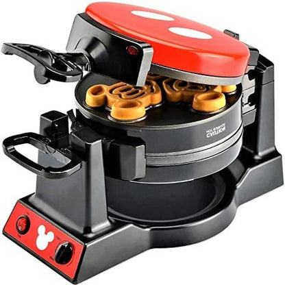 Disney Mickey Mouse MIC-62 Double Flip Waffle Maker by Select Brands - Nonstick Mini Waffle Iron with Rotating Design - Makes 6 Mickey Waffles - Variable Shade Control