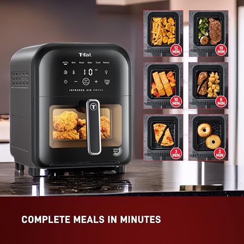 T-fal Infrared Air Fryer, 2x Faster Than Traditional Heating*, Large Air Fryer Toaster Oven Combo, 6 Qt Digital Touch Screen, 7-in-1 Cooking Functions, No-Shake Technology, 1550W, Black,