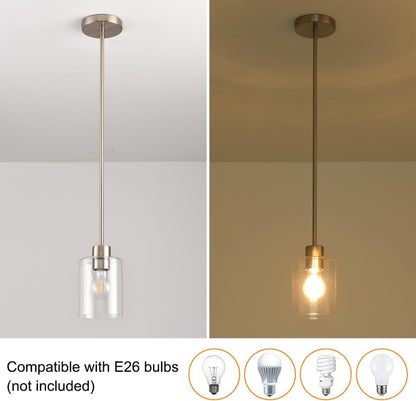Brushed Nickel Pendant Lights,Modern Farmhouse Pendant Light,Light Fixture Kitchen Pendant Mini Hanging Light for Sink Island,Adjustable Height,Home Décor Lighting(Brushed Nickel 1 pack Stem Rod)